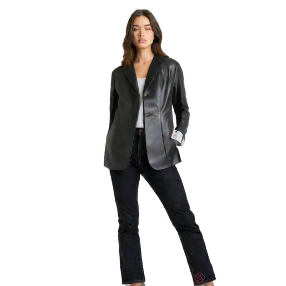 Black Leather Blazer Tailored Jacket Streetwear Neutral Minimalist Capsule Mediu